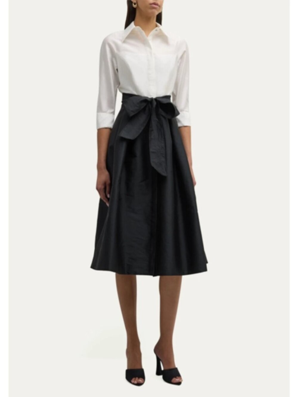 Teri Jon Rickie Freeman/ two-tone taffeta shirt dress with eyelet lace bust -10